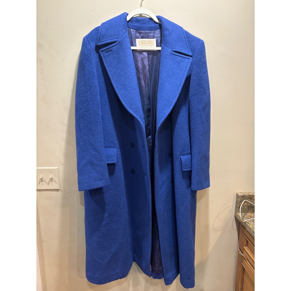 Pendleton Vintage Blue 100% Virgin Wool Double Breasted Long Coat Size 18 Winter